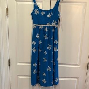 Blue Midi Dress with Silver Sequin Accents